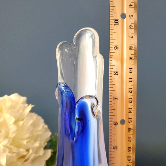 Vintage Art Glass Bud Vase five finger Blue and White Murano Style - Picture 3 of 5
